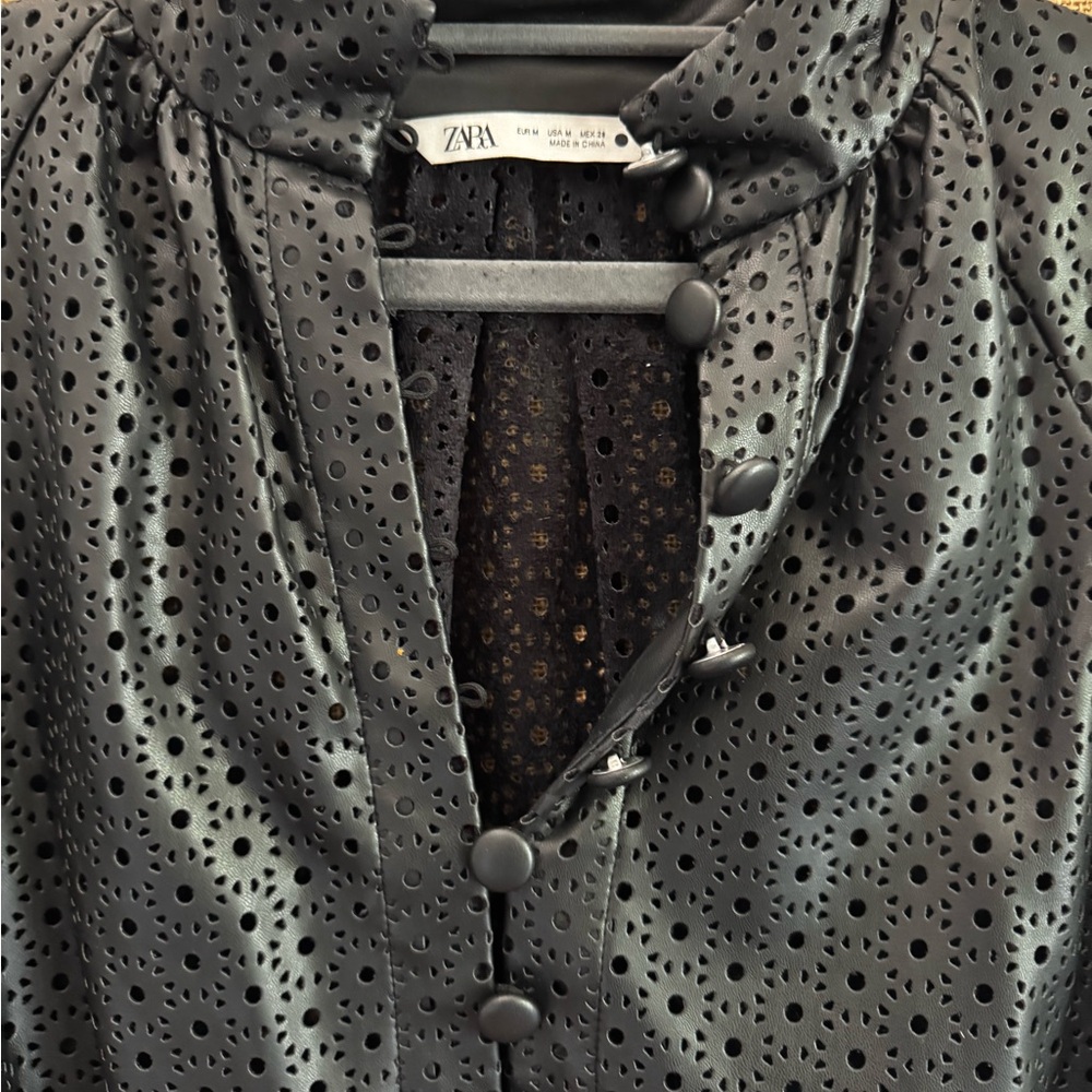 Zara Black Leather Top with Perforated Design